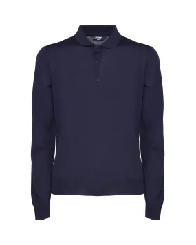 Wool Ribbed Polo Sweater in Blue