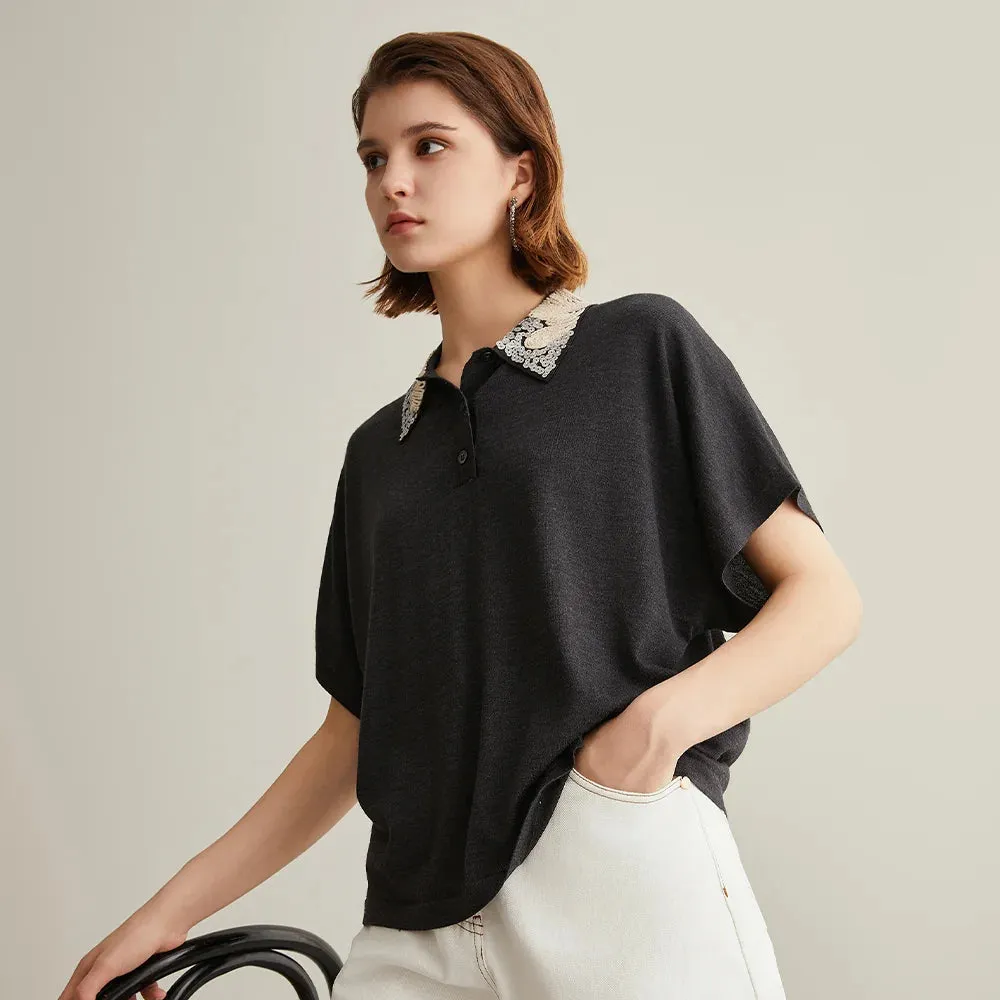 Woolen Sequin Polo Shirt