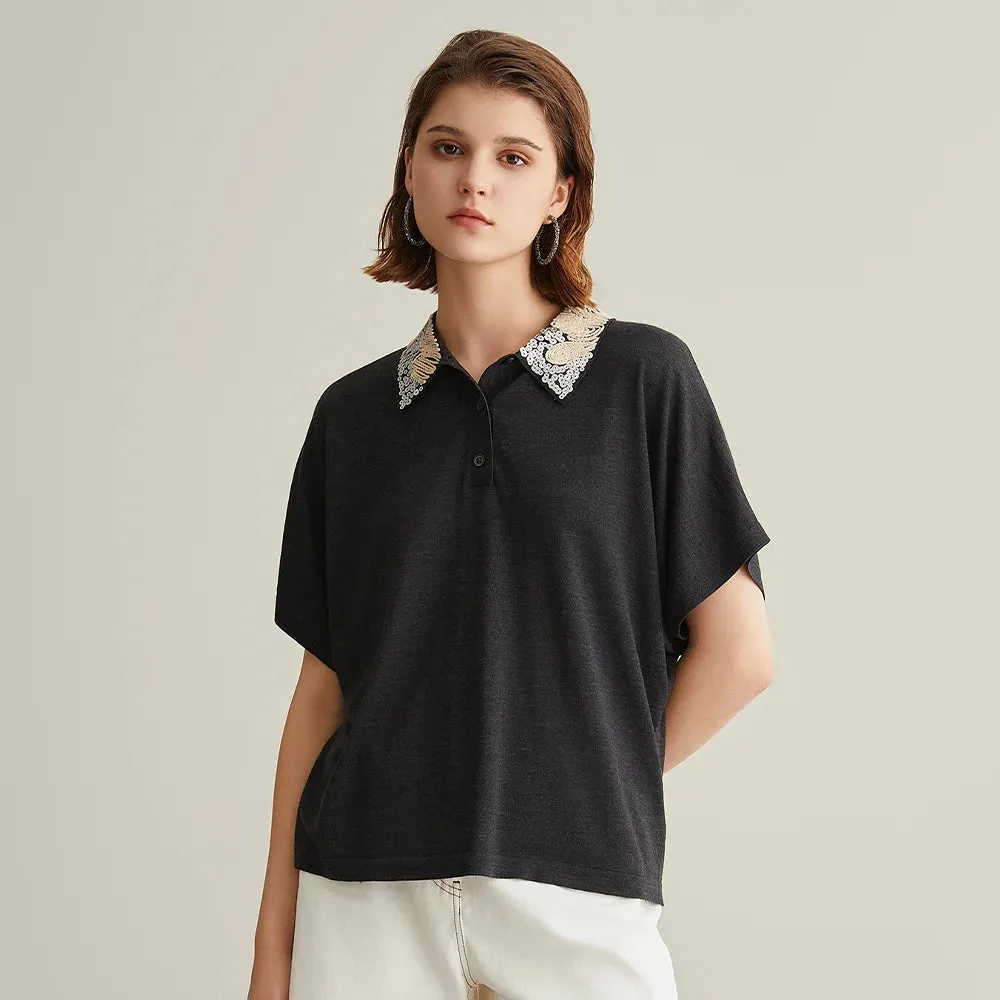 Woolen Sequin Polo Shirt