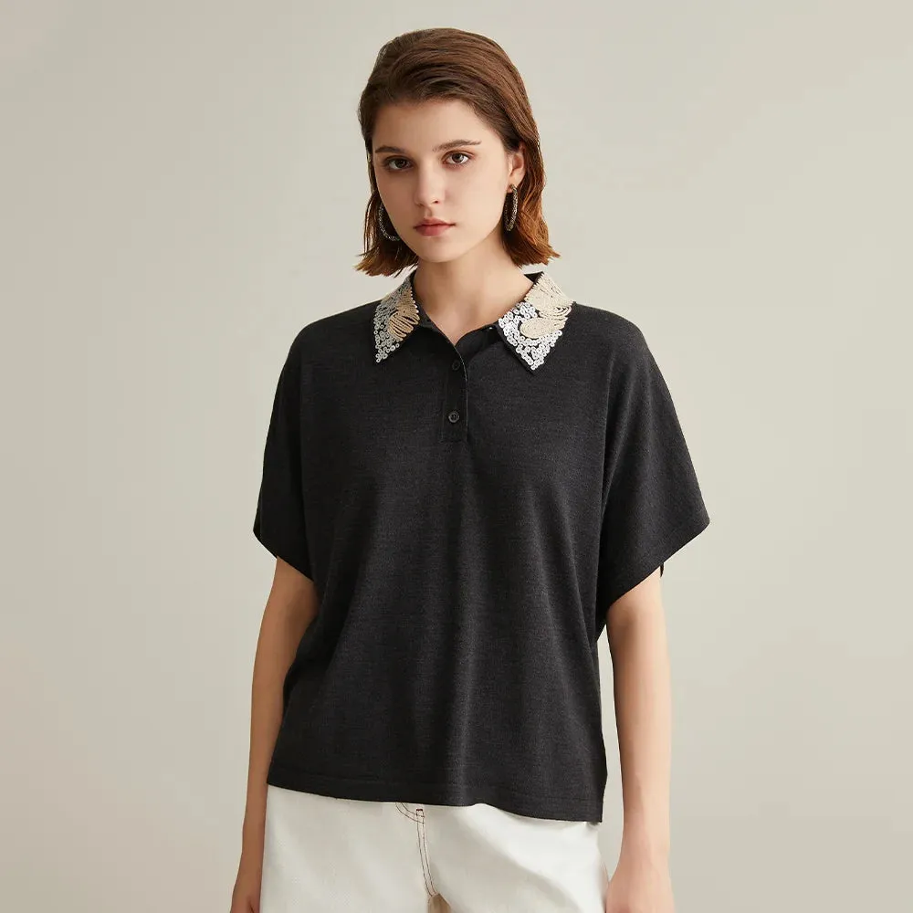 Woolen Sequin Polo Shirt