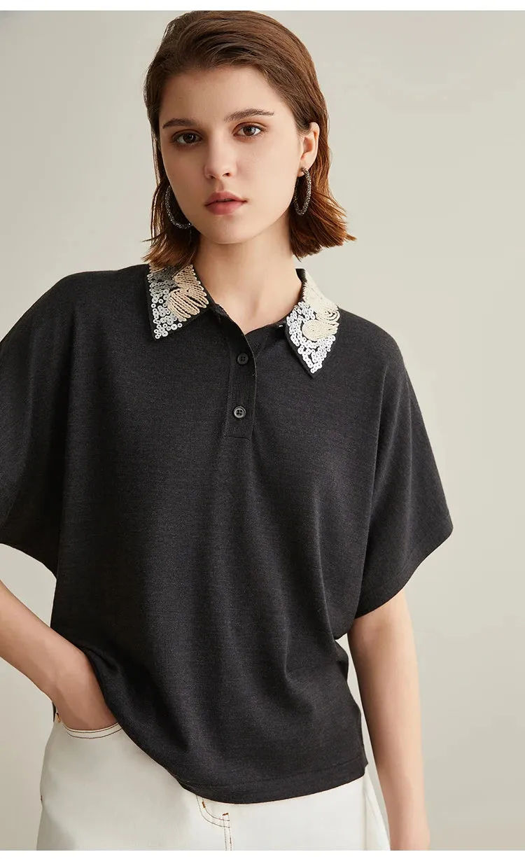 Woolen Sequin Polo Shirt