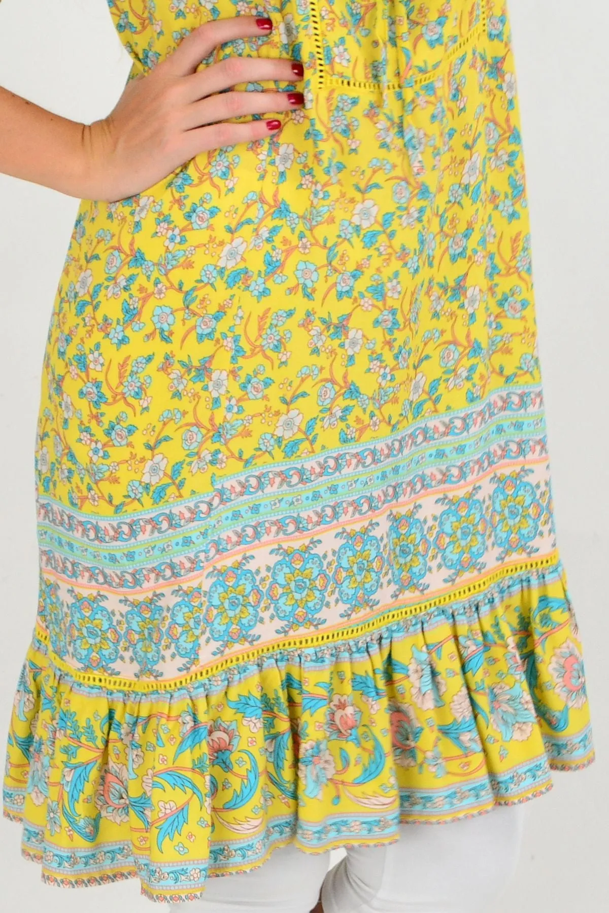 Yellow Floral Flowy Tunic Top