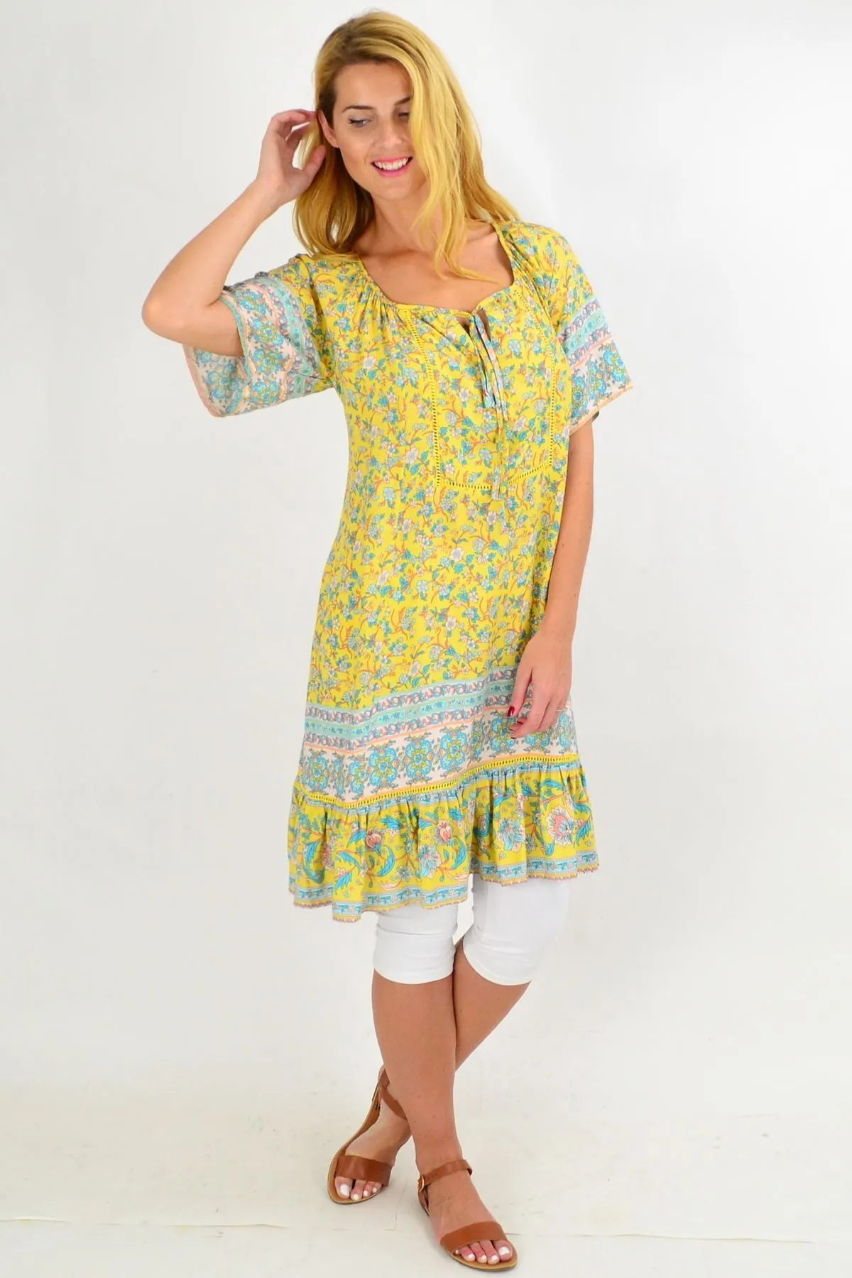 Yellow Floral Flowy Tunic Top